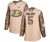Youth Anaheim Ducks #5 Korbinian Holzer Authentic Camo Veterans Day Practice Hockey Jersey