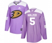 Youth Anaheim Ducks #5 Korbinian Holzer Authentic Purple Fights Cancer Practice Hockey Jersey