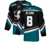 Youth Anaheim Ducks #8 Teemu Selanne Authentic Black Teal Alternate Hockey Jersey