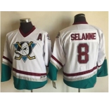 Youth Anaheim Ducks #8 Teemu Selanne White CCM Throwback Stitched NHL Jersey