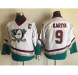 Youth Anaheim Ducks #9 Paul Kariya White CCM Throwback Stitched NHL Jersey