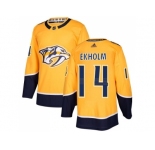 Men Adidas Nashville Predators #14 Mattias Ekholm Yellow Home Authentic Stitched NHL Jersey