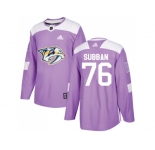 Men Adidas Nashville Predators #76 P.K Subban Purple Authentic Fights Cancer Stitched NHL Jersey