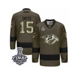 Men's Adidas Nashville Predators #15 Craig Smith Premier Green Salute to Service 2017 Stanley Cup Final NHL Jersey