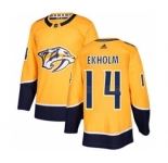 Men's Nashville Predators #14 Mattias Ekholm Yellow Home Stitched Hockey Jersey