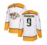 Men's Nashville Predators #9 Filip Forsberg White Road Stitched Hockey Jersey