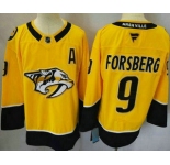 Men's Nashville Predators #9 Filip Forsberg Yellow Authentic Jersey