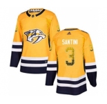 Men's Predators #3 Steven Santini Yellow Home Authentic Drift Fashion Stitched Hockey Jersey