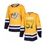 Men's Predators #57 Dante Fabbro Yellow Home Authentic Drift Fashion Stitched Hockey Jersey