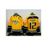 Men's Reebok Nashville Predators #12 Mike Fisher Authentic Gold Home NHL Jersey C patch