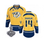 Men's Reebok Nashville Predators #14 Mattias Ekholm Premier Gold Home 2017 Stanley Cup Final NHL Jersey