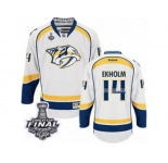 Men's Reebok Nashville Predators #14 Mattias Ekholm Premier White Away 2017 Stanley Cup Final NHL Jersey