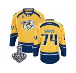 Men's Reebok Nashville Predators #74 Juuse Saros Premier Gold Home 2017 Stanley Cup Final NHL Jersey
