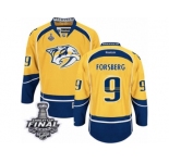Men's Reebok Nashville Predators #9 Filip Forsberg Premier Gold Home 2017 Stanley Cup Final NHL Jersey