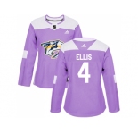Women Adidas Nashville Predators #4 Ryan Ellis Purple Authentic Fights Cancer Stitched NHL Jersey