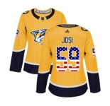 Women's Nashville Predators #59 Roman Josi Authentic Gold USA Flag Fashion Hockey Jersey