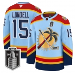 Men's Florida Panthers #15 Anton Lundell Blue 2025 Stanley Cup Final Premium Stitched NHL Hockey Jersey