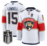 Men's Florida Panthers #15 Anton Lundell White 2025 Stanley Cup Final Premium Stitched NHL Hockey Jersey