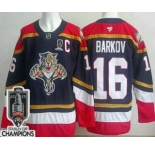 Men's Florida Panthers #16 Aleksander Barkov Navy 2025 Stanley Cup Champions Authentic Jersey