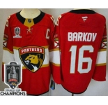 Men's Florida Panthers #16 Aleksander Barkov Red 2025 Stanley Cup Champions Authentic Jersey