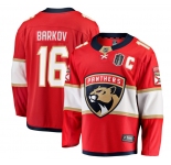 Men's Florida Panthers #16 Aleksander Barkov Red 2025 Stanley Cup Final Home Stitched Hockey Jersey