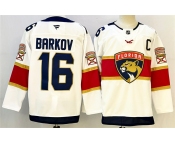 Men's Florida Panthers #16 Aleksander Barkov White 2024-25 Home With C Patch Stitched Hockey Jersey