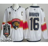 Men's Florida Panthers #16 Aleksander Barkov White 2025 Stanley Cup Champions Authentic Jersey
