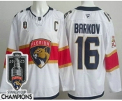 Men's Florida Panthers #16 Aleksander Barkov White 2025 Stanley Cup Champions Authentic Jersey
