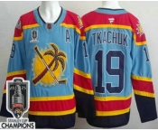 Men's Florida Panthers #19 Matthew Tkachuk Blue 2025 Stanley Cup Champions Authentic Jersey