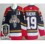 Men's Florida Panthers #19 Matthew Tkachuk Navy 2025 Stanley Cup Champions Authentic Jersey