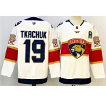 Men's Florida Panthers #19 Matthew Tkachuk White 2024-25 Home With A Patch Stitched Hockey Jersey