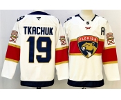 Men's Florida Panthers #19 Matthew Tkachuk White 2024-25 Home With A Patch Stitched Hockey Jersey