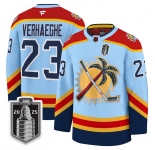 Men's Florida Panthers #23 Carter Verhaeghe Blue 2025 Stanley Cup Final Premium Stitched NHL Hockey Jersey