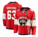 Men's Florida Panthers #63 Brad Marchand Red 2025 Stanley Cup Final Home Stitched Hockey Jersey