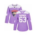 Women Adidas Florida Panthers #63 Evgenii Dadonov Purple Authentic Fights Cancer Stitched NHL Jersey