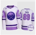 Men Buffalo Sabres #89 Alex Tuch Fights Purple White Cancer Blue Stitched Jersey