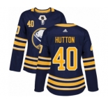 Women's Adidas Buffalo Sabres #40 Carter Hutton Authentic Navy Blue Home NHL Jersey