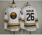 Women's Buffalo Sabres #26 Rasmus Dahlin White With Gold 50th Anniversary Adidas Stitched NHL Jersey