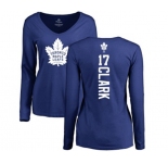 NHL Women Adidas Toronto Maple Leafs #17 Wendel Clark Royal Blue Backer Long Sleeve T-Shirt