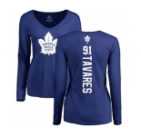 NHL Women Adidas Toronto Maple Leafs #91 John Tavares Royal Blue Backer Long Sleeve T-Shirt