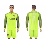 Atletico Madrid #1 Moya Green Goalkeeper Long Sleeves Soccer Club Jersey