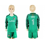 Atletico Madrid #1 Moya Green Long Sleeves Kid Soccer Club Jersey