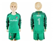 Atletico Madrid #1 Moya Green Long Sleeves Kid Soccer Club Jersey