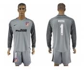 Atletico Madrid #1 Moya Grey Goalkeeper Long Sleeves Soccer Club Jersey