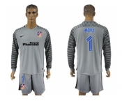 Atletico Madrid #1 Moya Grey Goalkeeper Long Sleeves Soccer Club Jerseys
