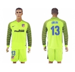 Atletico Madrid #13 Oblak Shiny Green Goalkeeper Long Sleeves Soccer Club Jersey