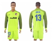 Atletico Madrid #13 Oblak Shiny Green Goalkeeper Long Sleeves Soccer Club Jersey