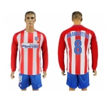 Atletico Madrid #8 Kranevitter Home Long Sleeves Soccer Club Jersey