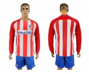 Atletico Madrid Blank Home Long Sleeves Soccer Club Jersey