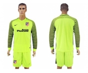 Atletico Madrid Blank Shiny Green Goalkeeper Long Sleeves Soccer Club Jersey